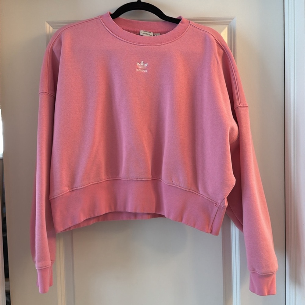 Adidas pink cropped crewneck sweater in pink